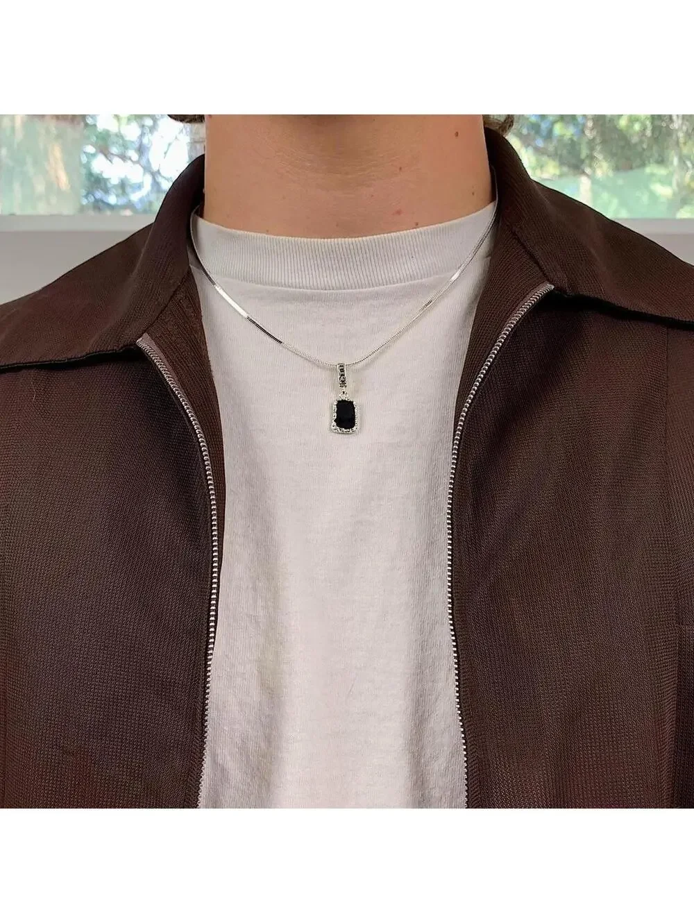 Y2k style Silver Rope Chain jewel pendant necklace. Chain is unisex. 17.5-19.5
